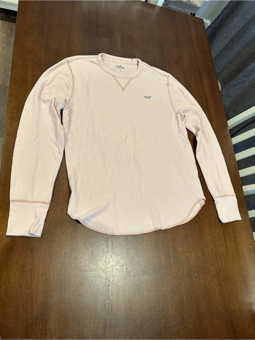 Hollister Pale Pink Waffle Crewneck Long Sleeve